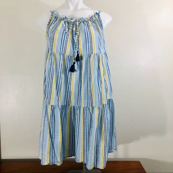 Anthropologie Striped Gauzy Tie Front Babydoll Dress Size Small - Picture 1 of 11